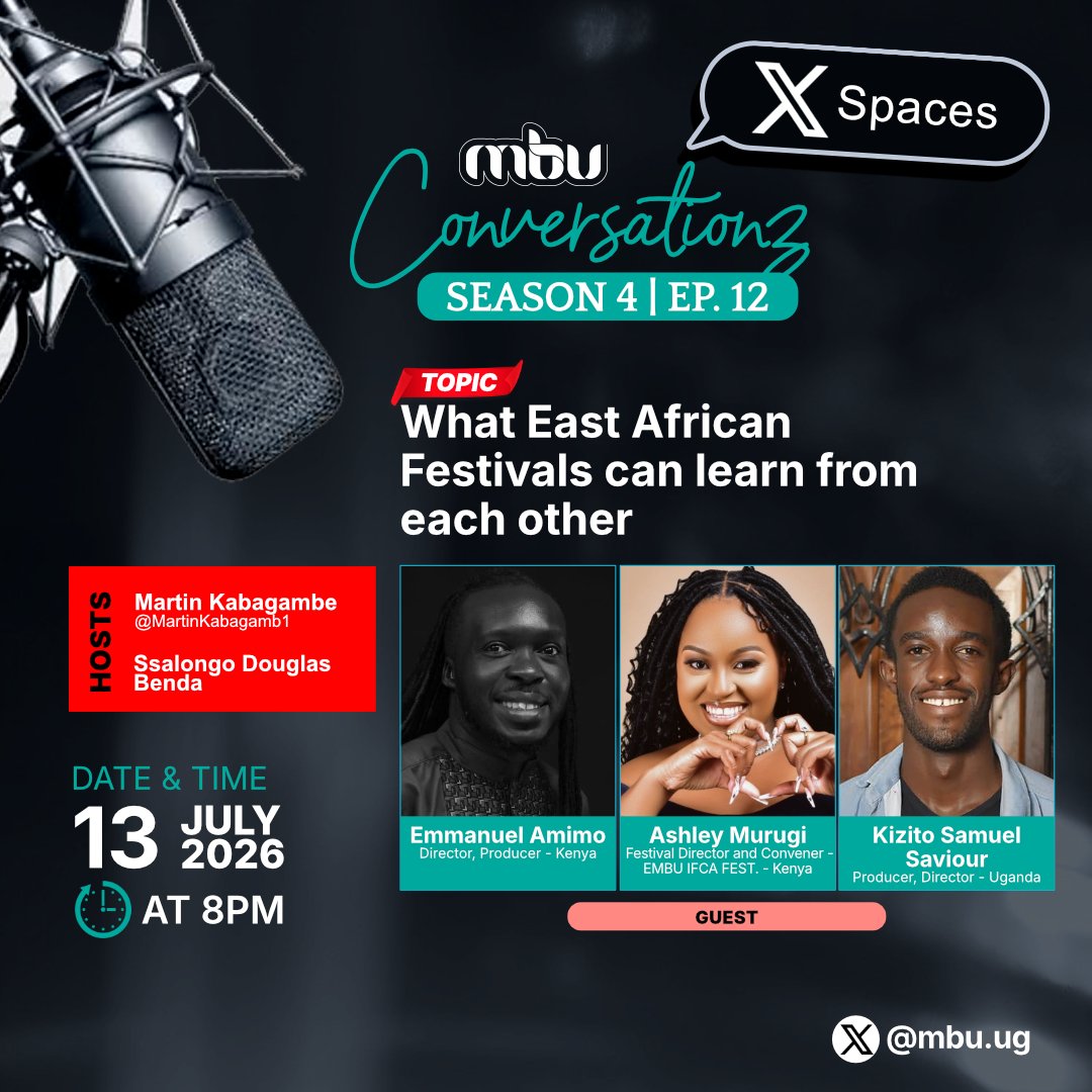 MBU's tweet photo. What makes a film festival truly impactful?

Join leading festival organizers and filmmakers from Uganda and Kenya as they discuss collaboration, growth, and the future of East African film festivals, featuring insights from Kenya's EMBU IFCA FEST.

Tonight on #MBUSpaces. https://t.co/lb0KDHBcPZ