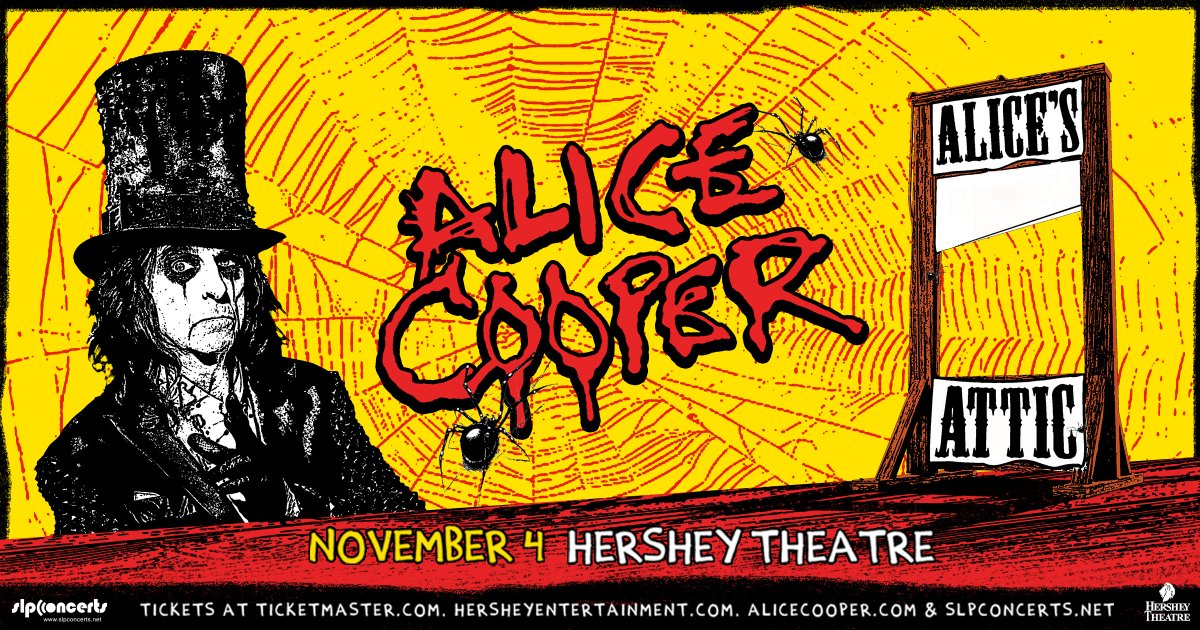 HersheyTheatre's tweet photo. JUST ANNOUNCED! Rock icon @alicecooper is headed back to @HersheyPA with a show at Hershey Theatre on Nov. 4.

Grab tickets this Friday at 10 AM! 🎫 https://t.co/r04PSLxSA2 https://t.co/skqbQoYrLH