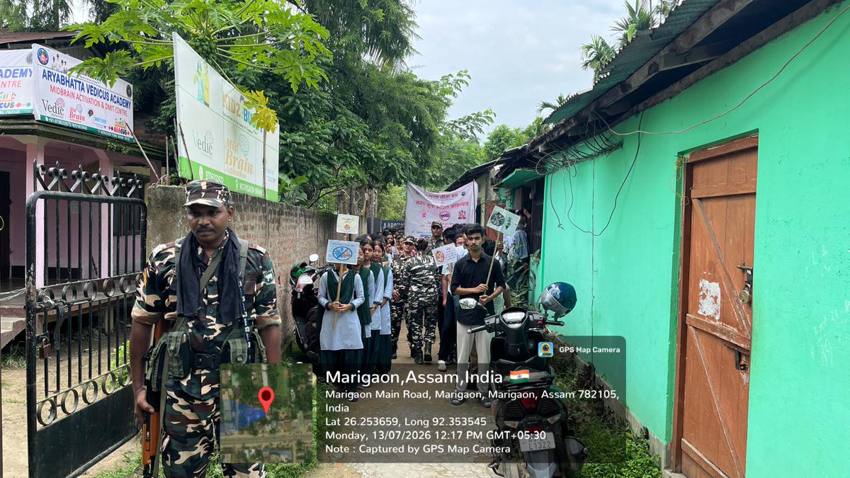 1BnSSB_INDIA's tweet photo. दिनांक 13.07.2026 को श्री. सुनील कौशिक, कमांडेंट, प्रथम वाहिनी सशस्त्र सीमा बल, सोनापुर के मार्गदर्शन में “एफ” समवाय, मोरीगांव के कार्यक्षेत्र में “नशा मुक्त भारत अभियान” (Nasha Mukt Bharat Abhiyan) के अंतर्गत रोड शो एवं जागरूकता कार्यक्रम का आयोजन किया गया। https://t.co/8419g8c9Eu