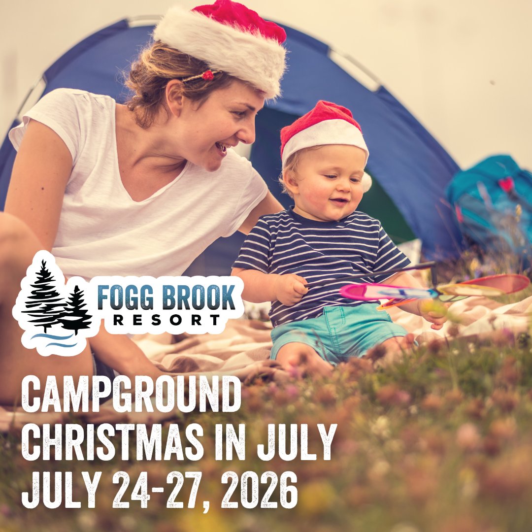 FoggBrookResort's tweet photo. 🎄Christmas in July is almost here!🎅

From July 24–27, we're bringing all the holiday fun to the campground—without the snow.

Who's decorating their campsite this year? 🎄🏕️" https://t.co/sVet6aStwv