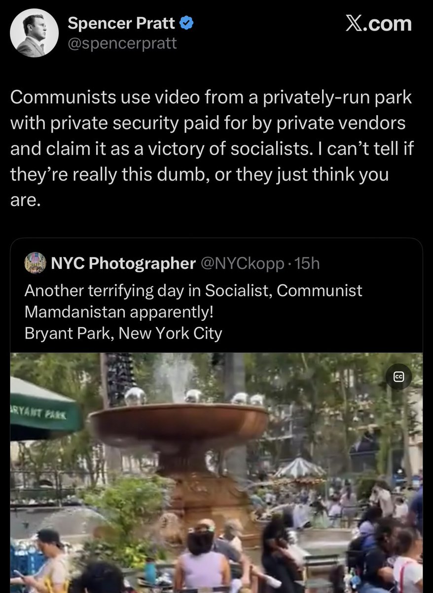 WUTangKids's tweet photo. Bryant Park is a public NYC park run by @NYCParks you damn fool https://t.co/w7kNXNSTPv