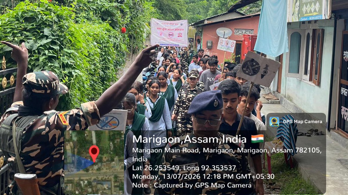1BnSSB_INDIA's tweet photo. दिनांक 13.07.2026 को श्री. सुनील कौशिक, कमांडेंट, प्रथम वाहिनी सशस्त्र सीमा बल, सोनापुर के मार्गदर्शन में “एफ” समवाय, मोरीगांव के कार्यक्षेत्र में “नशा मुक्त भारत अभियान” (Nasha Mukt Bharat Abhiyan) के अंतर्गत रोड शो एवं जागरूकता कार्यक्रम का आयोजन किया गया। https://t.co/8419g8c9Eu