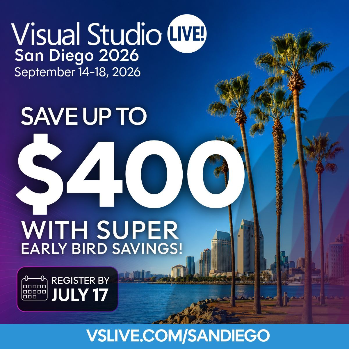 Live360events's tweet photo. Super Early Bird savings end Friday, July 17. Register now &amp; save up to $400 before prices increase.

Join us at the Bahia Resort Hotel for 5 days of hands-on dev training covering modern .NET, AI-powered dev, Azure, Blazor &amp; more.

Register by Friday at: https://t.co/Le0figjISr https://t.co/Am7t0D9lKU