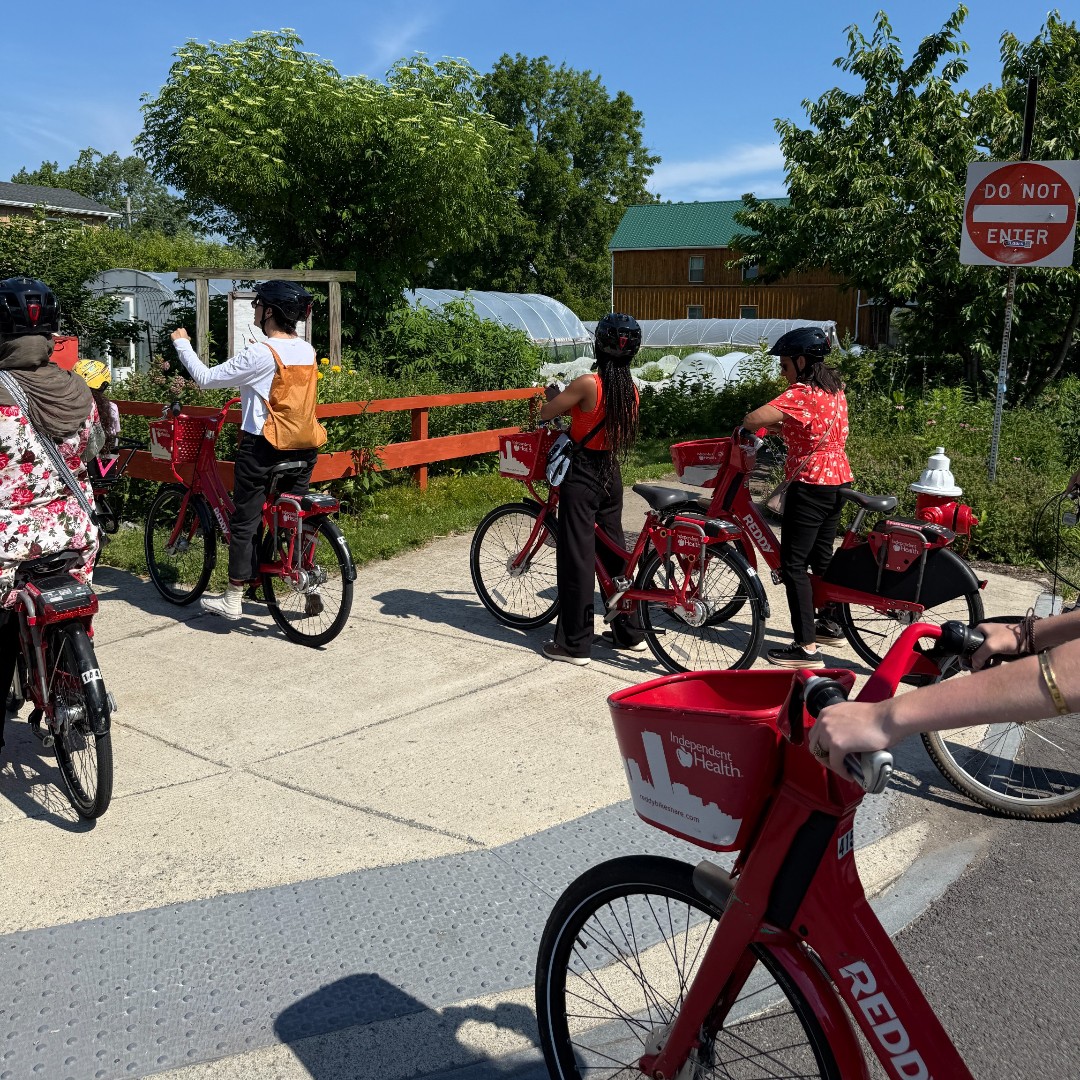 ReddyBikes's tweet photo. We were proud to provide Reddy Bikes on a recent bicycle tour for members of the UB Food Lab and visitors from the Robert Wood Johnson Foundation.

The tour showcased how Buffalo's active transportation network has evolved over the past decade. https://t.co/iUk7nV5TJh