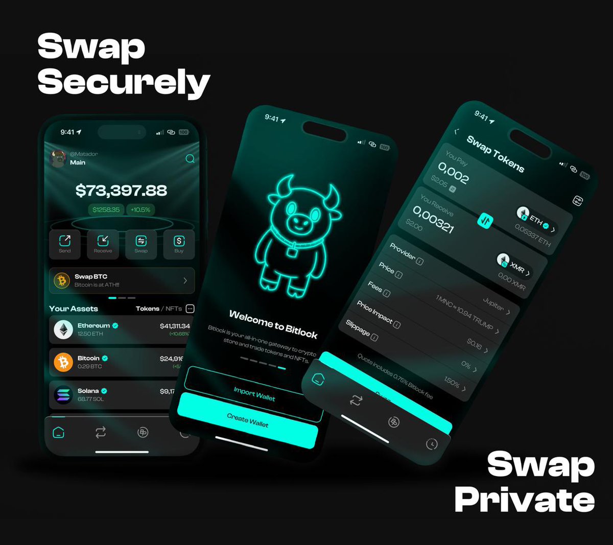 BitlockWallet's tweet photo. Crypto is moving faster than ever.

New assets, and new opportunities appear every day. Your wallet shouldn’t make managing crypto harder, it should make it easier.

Bitlock brings everything together in one place. Manage your assets, swap across chains, buy crypto with fiat and stay ready for whatever comes next.