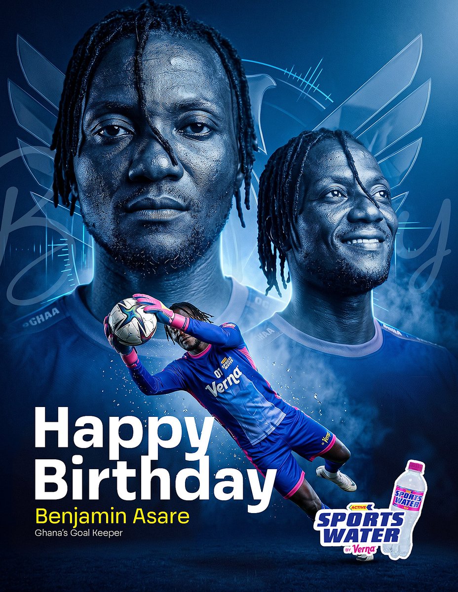 verna_water's tweet photo. Happy Birthday to our Brand Ambassador, Benjamin Asare! 🎉 
 
Your dedication, resilience, and excellence between the posts continue to inspire us all. Wishing you a year filled with success, good health, and even greater achievements. Keep making Ghana proud! 🇬🇭🧤

Drink Active Sports Water By Verna 

A Premium Choice For Active Hydration 
#SportsWaterByVerna
#VernaSharingLove
#TwelliumGhana
#MadeInGhana