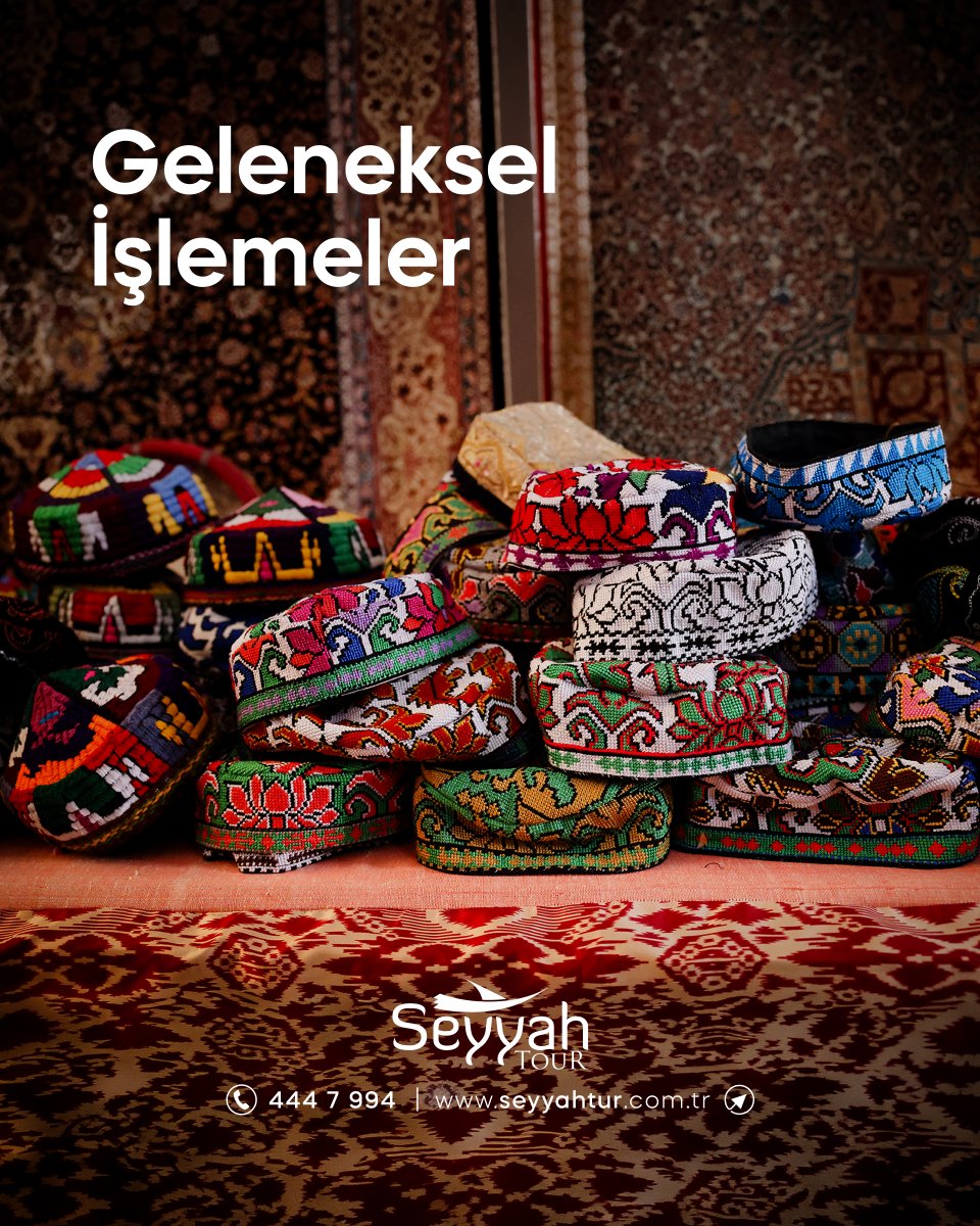 seyyahturtr's tweet photo. Özbekistan'dan dönerken valizinize sadece hediyelik eşyalar değil, yüzyılların kültürünü de sığdırabilirsiniz. 🇺🇿

El yapımı seramiklerden zarif ipek ürünlerine, geleneksel işlemelerden minyatür sanat eserlerine ve meşhur Özbek bıçaklarına kadar her biri bu kadim coğrafyanın izlerini taşıyor.

✨ Siz olsanız Özbekistan'dan ilk olarak hangisini alırdınız?

📍 Ayrıntılı bilgi ve kayıt için:
📞 444 7 994
🌐 https://t.co/obt9Y2lpwp