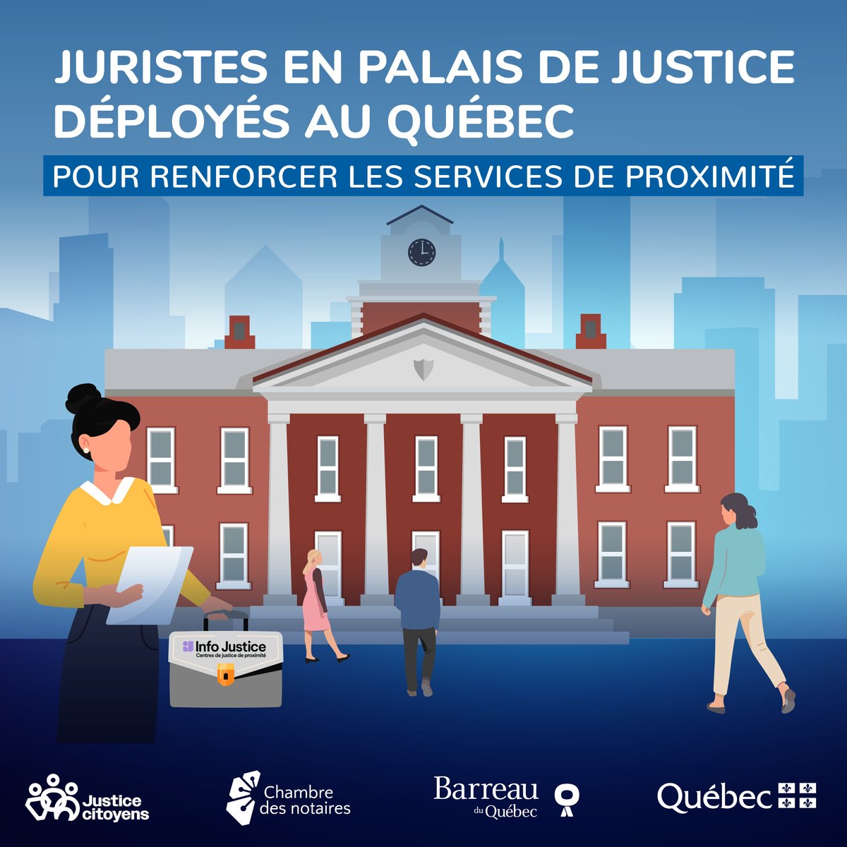 justicequebec's tweet photo. ✅ Des juristes provenant des centres Info Justice seront déployés directement dans les palais de justice des régions du Centre-du-Québec, de la Côte-Nord et de l'Estrie, pour compléter la couverture territoriale du projet à l'échelle du Québec : https://t.co/Y328ip89St https://t.co/fYGf592wYE