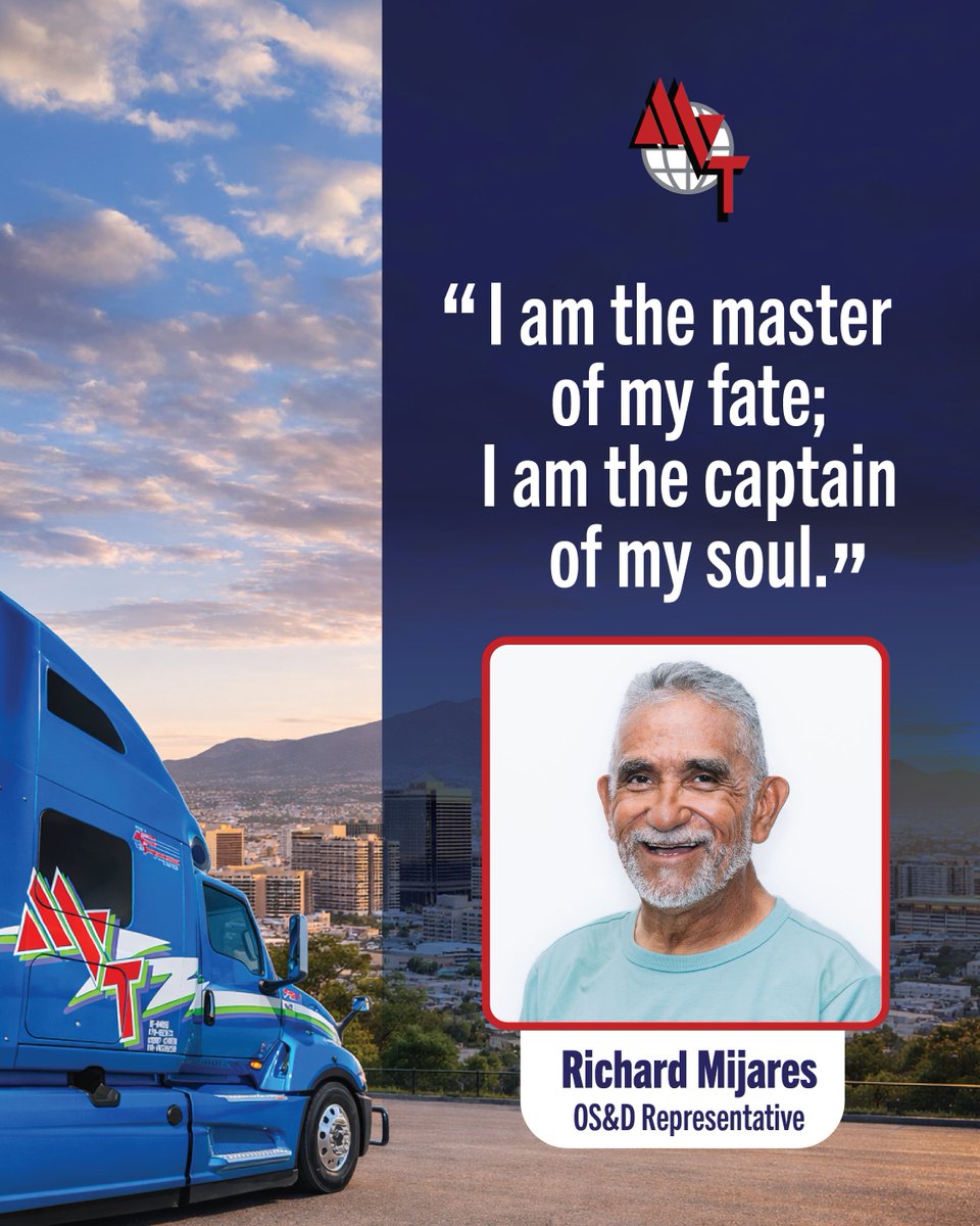 MVTServices's tweet photo. Motivational Monday
“I am the master of my fate. I am the captain of my soul.” — Richard Mijares, OS&amp;D Representative.
Success starts with ownership, discipline, and the determination to keep moving forward.
#MotivationalMonday #TeamMVT #MVT https://t.co/6lBXsKC4L5