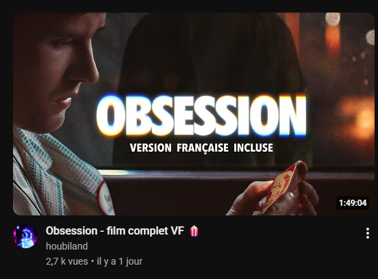 PoulpyLibre's tweet photo. Y a un mec il a mis le film Obsession sur Youtube en HD et il a encore pris aucun strike ?? https://t.co/e6IpzYIrth