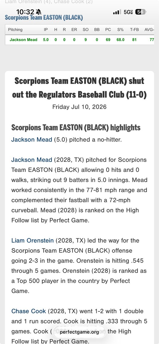 StephanieM0534's tweet photo. Jackson Mead had a great tournament in Georgia. Homer, No-Hitter, and top pitcher! @ScorpionsBsb1 @PG_Scouting @VirgilMead1 @Jacksonmead2028 https://t.co/VySUMW5xS4