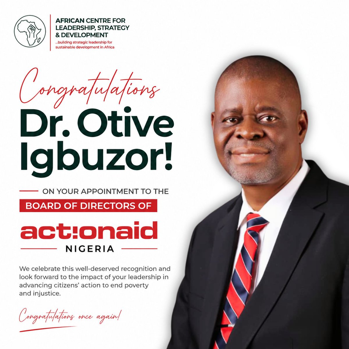 centrelsd's tweet photo. Congratulations to our Founding Executive Director, Dr. Otive Igbuzor, on his appointment to the Board of Directors of @ActionAidNG . A well-deserved recognition of his commitment to leadership, social justice, and sustainable development. We wish him every success! https://t.co/DpmAxJAeVX