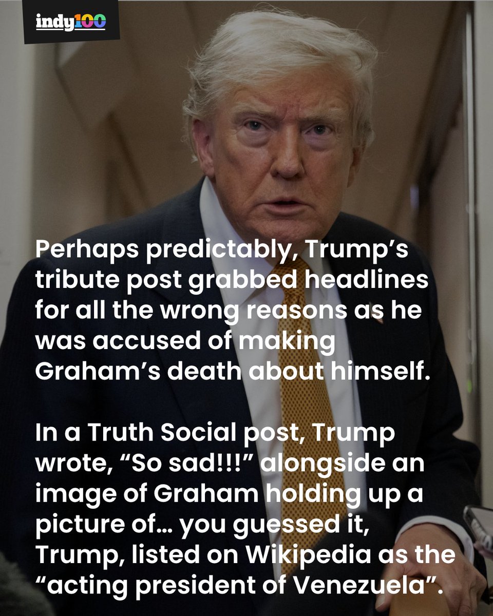 indy100's tweet photo. Trump made it 'about himself' 🇺🇸

Trump was described as a 'narcissist' for his Truth Social tribute to late senator Lindsey Graham.

#US #Trump #DonaldTrump #LindseyGraham #TruthSocial

https://t.co/iIYjKge5tr https://t.co/Egf7QgL1Wb