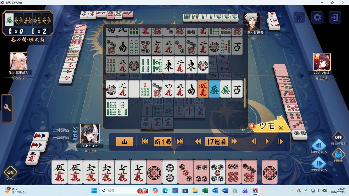 free_Fighter01's tweet photo. この状況で弱気がだめなのかもしれん

ホンイツドラドラ目指したが伸びずドラ切りテンパイでドラが暗刻ラグ。親に47p打てず外して回してイペーコーの147ｐ

これが立直打てないが弱ってるけど俺からみてドラ暗刻にしかみえない。白1鳴きしない親が下手だから起きたミスリード

ツモウラウラ逃してる https://t.co/foDLefG1RS