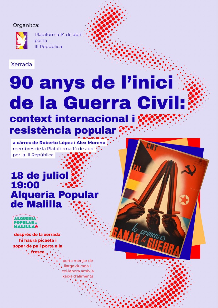 pcpe_valencia's tweet photo. Animem a participar en este acte  de la Plataforma 14 d'abril per la III República, de la qual formem part. 

Acte per a reivindicar, aprendre i debatre sobre la història de la resistència popular enfront del Colp d'estat contra la II República. 

Tota la info en el cartell! https://t.co/6FwWOMido2