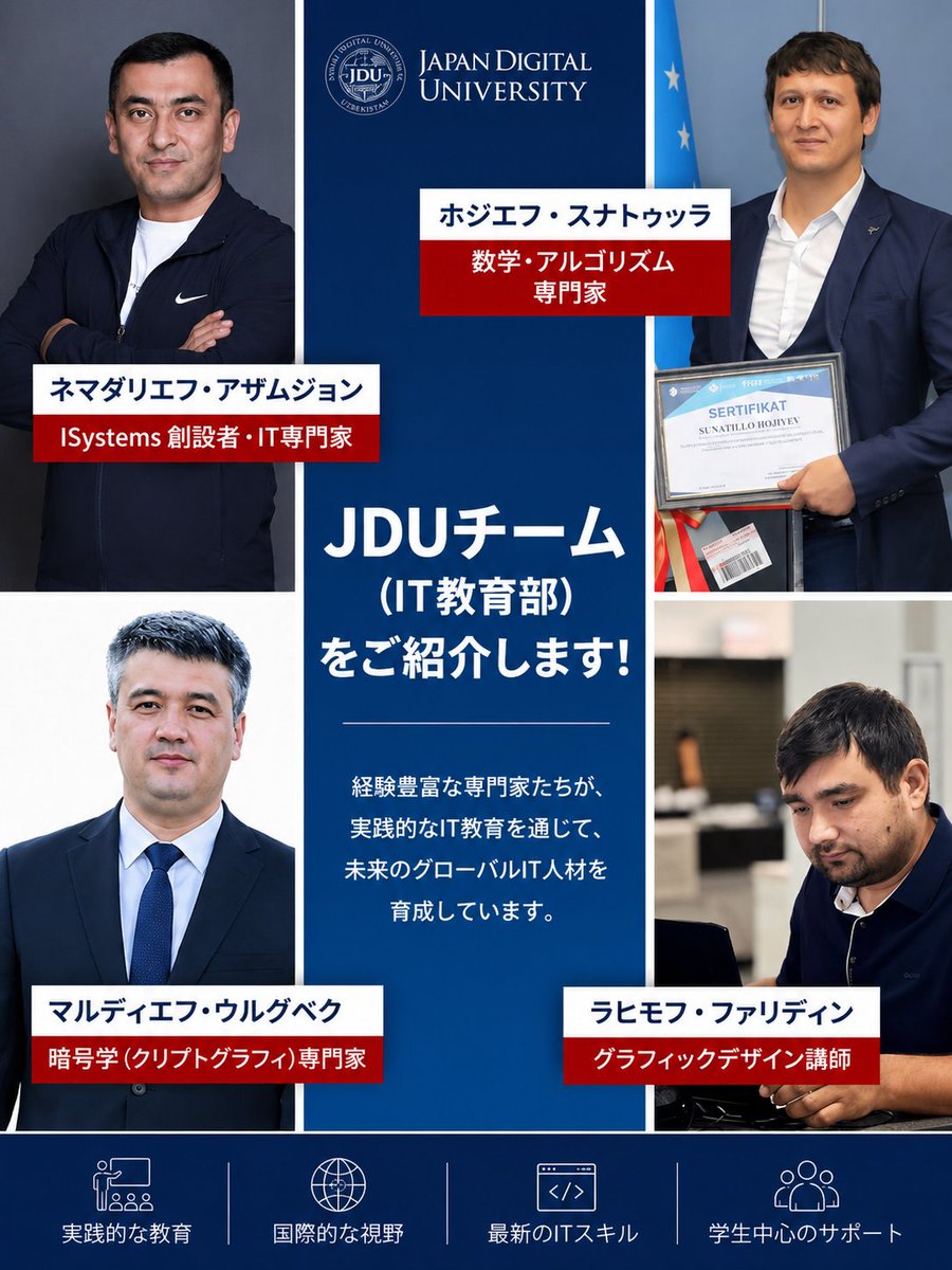 JapanJdu82100's tweet photo. 👨‍🏫 JDU IT Faculty

JDUでは、アルゴリズム、暗号学、ソフトウェア開発など、各分野で経験豊富な教員が学生を指導しています。💻

世界で活躍できるIT人材の育成を目指しています。🌏

#JDU #JapanDigitalUniversity #IT教育 #Faculty #コンピュータサイエンス https://t.co/cOo4NfMJkY