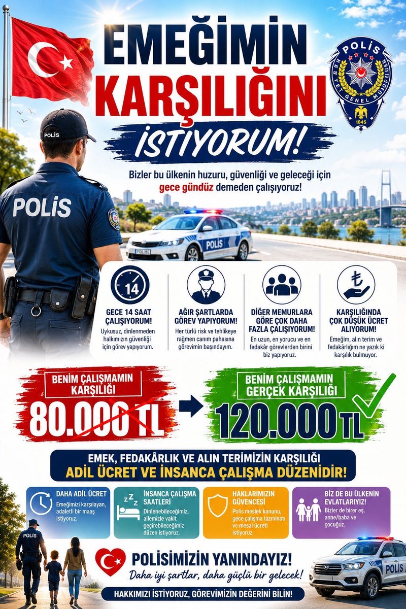 Birpls1's tweet photo. Çalışan ve Emekli polisler olarak ;

1️⃣ Taban aylığa zam
2️⃣ Risk tazminatı 
3️⃣ Gece ve tatil mesai farkı 
4️⃣ Kıdem farkı 
5️⃣ Yemek ücreti 
6️⃣ Ek mesai ücreti 
7️⃣ Fazla mesai ücreti 
8️⃣ Aylık bağlama oranının yükseltilmesi
9️⃣ 25 yılda emeklilik

Gibi düzenlemeler kaçınılmazdır. Taleplerimiz gayet makul ve kamu çalışanlarının senelerdir aldığı ek ödemelerdir

#PolisYineMiBekleyecek