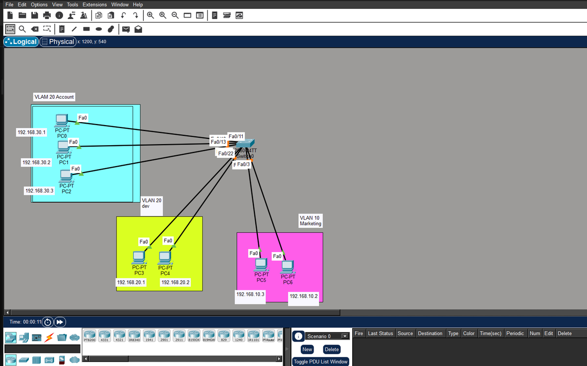 samyamss's tweet photo. #LSPPDay42
Today I learned VLAN (Virtual LAN) configuration in Cisco Packet Tracer, including creating VLANs, assigning switch ports, separating devices into broadcast domains, and configuring IP addresses for end devices.
@lftechnology
#60DaysOfLearning2026 #LearningWithLeapfrog https://t.co/ihP3CiK3H5