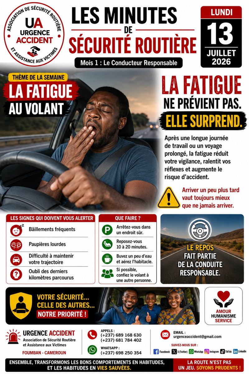 benrodriguendm's tweet photo. 🚦 Les Minutes de Sécurité Routière
 La fatigue au volant ne prévient pas. Elle surprend.
😴 Bâillements. 👀 Paupières lourdes.  Difficulté à rester sur sa voie.
Ce sont des signaux d'alerte.
Arrêtez-vous, reposez-vous et reprenez la route en sécurité.

#SécuritéRoutière https://t.co/h2hOvYYeLC