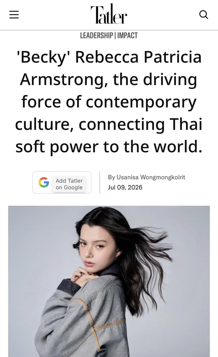 magxfbb's tweet photo. "el próximo año tendrá un concierto en más de 10 países, que cumple su sueño como solista ."
SE NOS VIENE GIRA MUNDIAL DE BECBEC, POR ESO NO ESTARÁ TANTO EN TAILANDIA

....... 

Becky Rebecca Patricia Armstrong es una de las actrices tailandesas que creó una vibración internacional del fenómeno de la serie Girls' Love (GL), así como la primera historia tailandesa en ser seleccionada para la Casa BoF 500.

Recientemente, es una de las tres ganadoras de la estrella en ascenso del año en los Premios Globales OTT 2026 en Busan en junio con el papel de Nanno en la serie tailandesa de thriller y fantasía New Girl The Reset (Girl from Nowhere: The Reset), mientras que el próximo año tendrá un concierto en más de 10 países, que cumple su sueño como solista."
#beckysangels