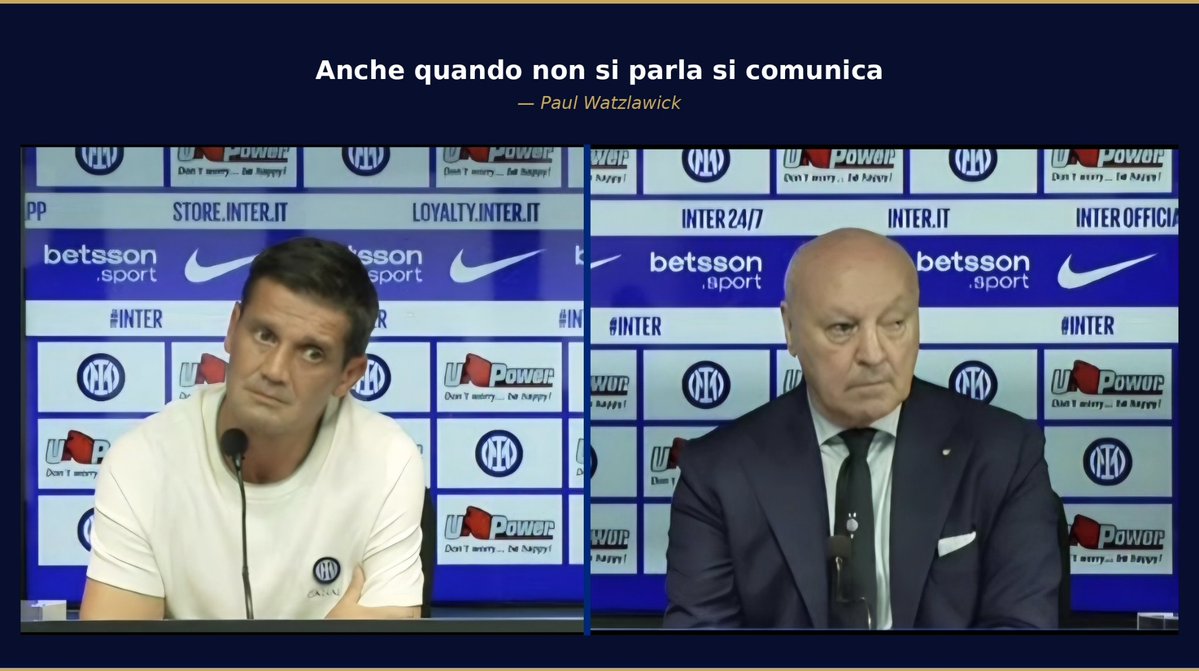 QuotidianoBN's tweet photo. 📢  Paul Watzlawick — Primo assioma della comunicazione: “Non si può non comunicare”.
🔵 Analisi Conferenza stampa Inter: nervi tesi, silenzi pesanti, e una verità che nessuno vuole dire.
🔎 Abbiamo seguito la conferenza stampa di Beppe Marotta e Cristian Chivu per capire, dai gesti e dalle parole, come stanno vivendo questo momento di assoluta incertezza societaria e sportiva.
❗️ Fin da subito spicca un dettaglio: era presente il legale dell’Inter, Cappellini. L’onnipresente Cappellini. Presente al The Wilde, presente oggi. Un segnale che non può essere ignorato.
📢 Marotta: frasi di circostanza, nessuna domanda, e un concetto chiave
⛈️ I volti sono tiratissimi. Marotta apre con frasi banali, lette quasi per dovere, senza ricevere domande. Ma un concetto emerge chiarissimo: Oaktree non sgancia. Non ha soldi. Deve rientrare dell’enorme debito.
❗️ Mentre parla, il clima è pesante. E quando toccherà a Chivu, la tensione salirà ancora.
🤯 Chivu: nervi scoperti, risposte stizzite, e un “perché cosa è successo?” che dice tutto
🧨 Chivu risponde beandosi di avere “la squadra più forte”. Ma quando gli chiedono cosa significhi “avere dietro una società forte”, si irrigidisce: sa perfettamente a cosa si allude.
🔎 Poi la domanda sull’estate complicata dell’Inter. Lui, con gli occhi sbarrati, replica: “Perché cosa è successo?” È rabbioso, teso. E mentre parla, Marotta accanto a lui fa facce stranite, basite, come se non credesse a ciò che sta ascoltando.
⚫ Le domande a Marotta: zero contenuti, zero coraggio
⚫ Si passa a Marotta. Ovviamente, nessuna domanda interessante. Una chiacchierata tra amici.
⚫ Il Corriere della Sera, dopo lo sgarro, manda l’amica Olga, che lo saluta con un più che amichevole “ciao Beppe”. Clima da salotto, non da conferenza stampa.
⚫ Sul caso Khalili, Marotta attribuisce il diniego al fatto che il CONI abbia regole severe, ma aggiunge che “se avessero voluto, avrebbero fatto ricorso”. Domanda ovvia: perché non lo fanno?
⚫ Poi il caso Palestra: Marotta scarica le responsabilità sul ragazzo che “avrebbe tradito la parola data” e sul procuratore che “ha deciso per lui”. Scopre solo ora che i contratti si chiudono con una proposta formale da sottoscrivere?
🔵 Milan sì, Juve no: la frase che non torna
🔵 Marotta parla del fatto che Milan e Juve non siano andati in Champions, ma poi sostiene che “solo il Milan” possa lottare per il titolo avendo pochi impegni. Si dimentica della Juve. E guarda caso, proprio il Milan è il club su cui l’Inter conta per il famoso stadio di vitale importanza.
⚫ Il finale: parole biascicate, nervi tesi, e una verità che nessuno ha osato toccare
⚫ Marotta biascica, inciampa, si trattiene. È rabbioso, ma prova a non mostrarlo.
⚫ La vera debolezza, però, è un’altra: nessuno gli ha posto le domande logiche, inevitabili, alla luce di ciò che sta per succedere.
⚫ Una conferenza stampa che doveva chiarire, e invece ha solo confermato la tensione, la fragilità e la paura che circondano l’Inter in questo momento.