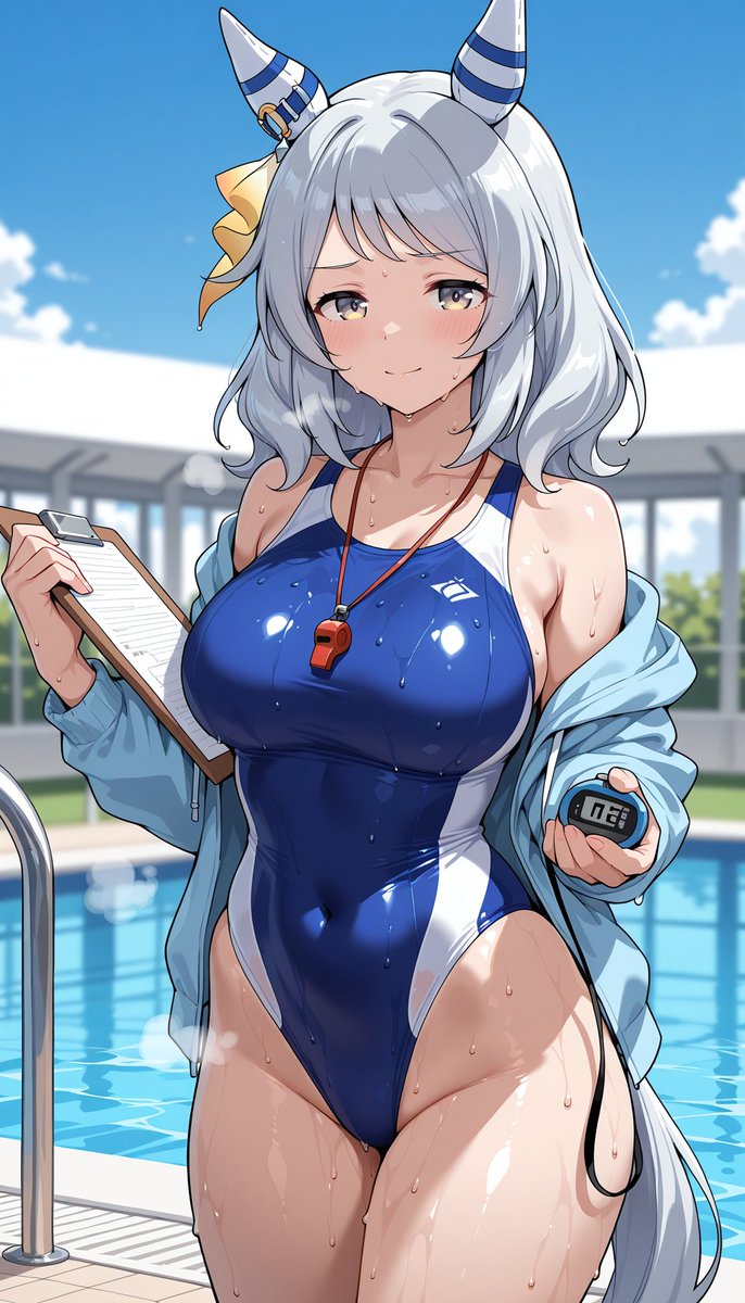 hogeeee33289582's tweet photo. 「ふふふ閃いちゃいました～、マネージャーなら泳がなくても良いですよねぇ？」
ヒシミラクル / Hishi Miracle (Umamusume) https://t.co/mjEzgtic6X