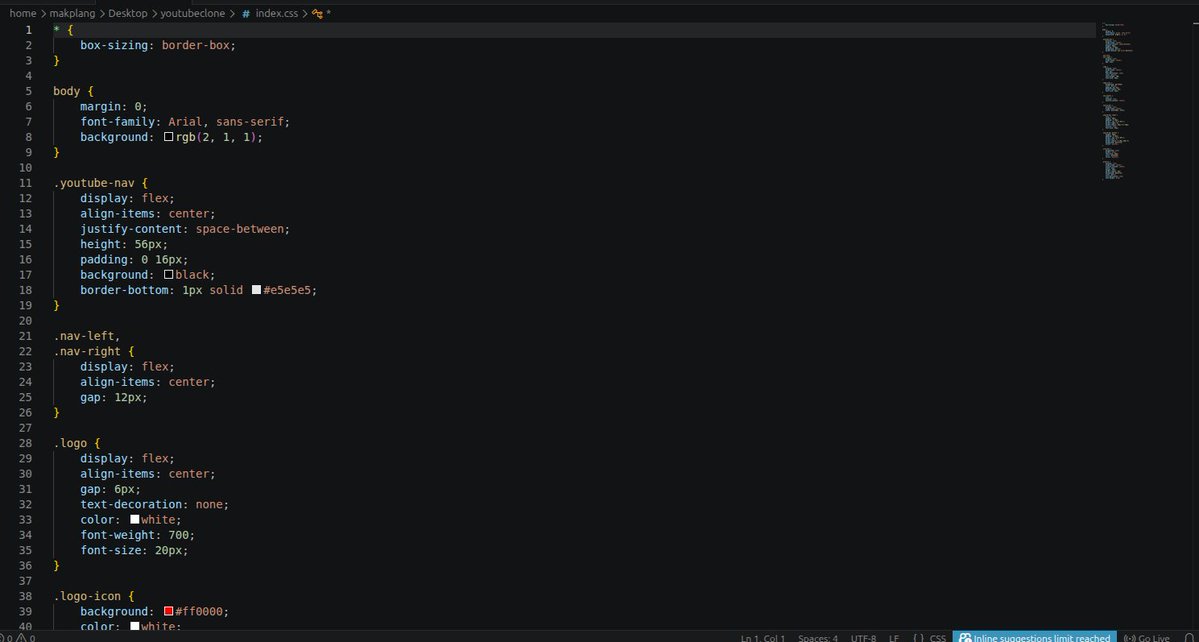 Jewdith001's tweet photo. Gm chat.
I've been participating in a 200-days coding challenge hosted by @blockfuselabs . This is day 4 and i tried to clone the youtube landing page. Still working on it but its something. With this challenge, i'm becoming better with remembering my html and css.
#Codejourney https://t.co/DpRxCYJX4n
