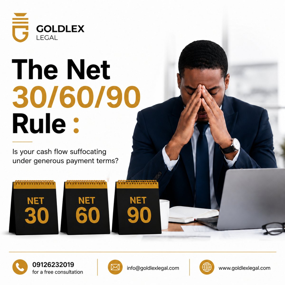 GoldlexLegal's tweet photo. Is your cash flow suffocating under generous payment terms?

Net 30 keeps you liquid, but Net 90 is effectively an interest-free loan you are granting to others. Without strict terms, your runway is at the mercy of another's accounts payable.

#goldlexlegal #payemnterms #net30 https://t.co/hnAszC1zN4