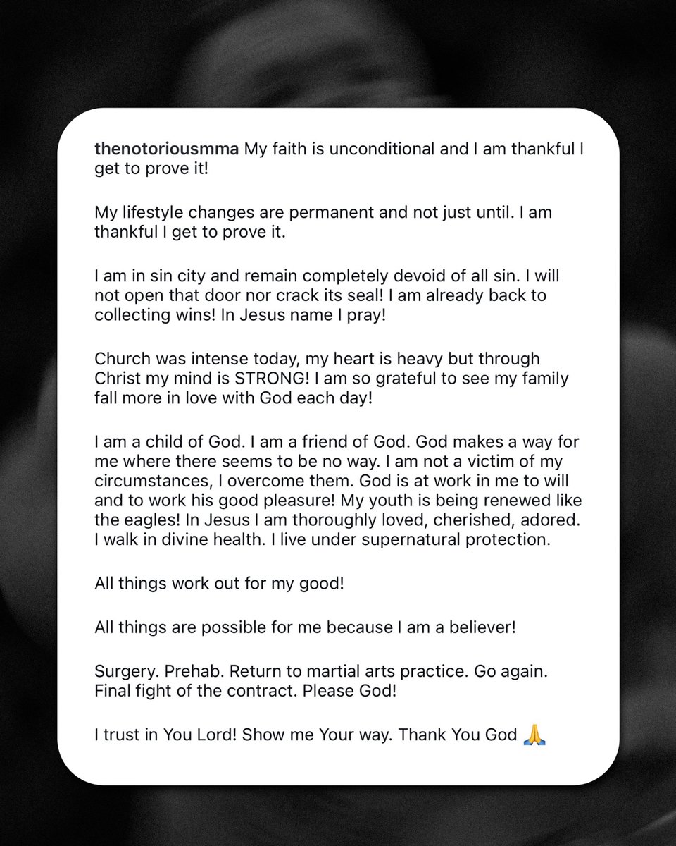 HappyPunch's tweet photo. Conor McGregor says he will have surgery and return to MMA 

“Go again. Final fight of the contract. Please God!” https://t.co/yFFrnxeSVd
