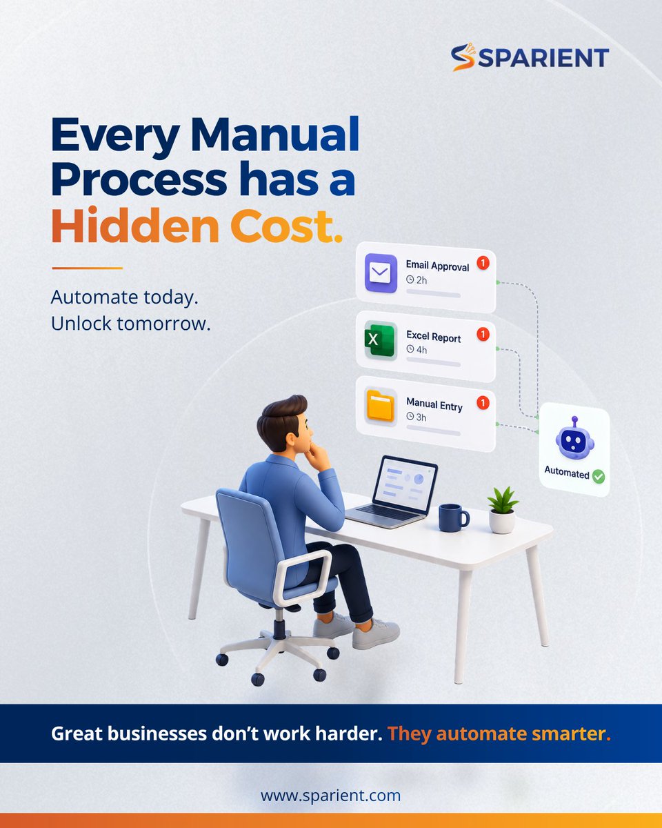 Sparientinc's tweet photo. Everyone talks about AI. 🤖
The real opportunity? Finding where time is being lost.
Identify repetitive, low-value work before investing in technology. That's where AI delivers the biggest impact. ⚡

#EnterpriseAI #Automation #Sparient https://t.co/js5rwmnmHV