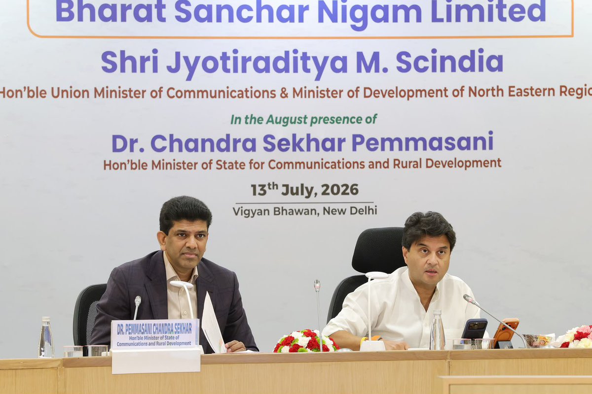 JM_Scindia's tweet photo. Commenced the Strategic Review & Planning Meeting of all 28 circles of @BsnlCorporate with a comprehensive review of our business and operational performance today.

A strong start to Q1 FY 2026-27, with revenue from our 3 core business engines - Consumer Fixed Access (CFA), Enterprise Business (EB) and Consumer Mobility (CM) - growing by 10% to ₹4,418 crore from ₹4,017 crore in the corresponding period last year.

BSNL’s focus remains steadfast on delivering an even better experience to every customer through higher OLT and BTS uptime, lower MTTR and service excellence at every touchpoint to build a stronger, smarter and more trusted network for every Indian.
#Connectivity4All