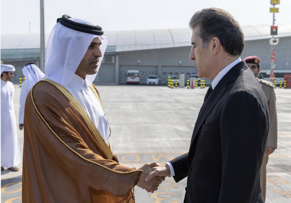 RuwaydaMustafah's tweet photo. President Nechirvan Barzani has arrived in Doha today to offer condolences on the passing of the nation’s esteemed late leader, Sheikh Hamad bin Khalifa Al Thani, the former emir of Qatar who transformed the Gulf state into one of the world’s wealthiest and most influential nations.