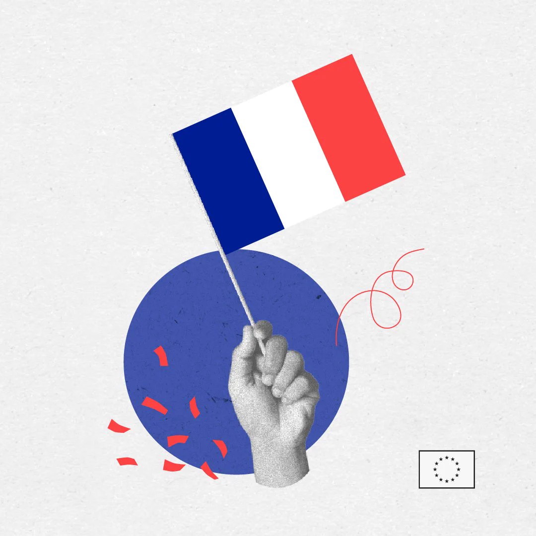 A collage image of a hand holding the French flag.
