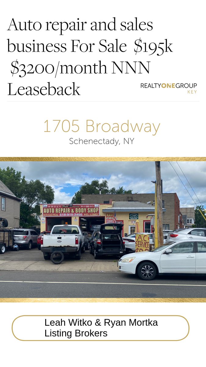 LeahWitko's tweet photo. New!  Automotive business for sale with leaseback. Great location on Broadway in Schenectady, NY #auto #sales #repair #leahwitko #ryanmortka #ROGKEY #CRE https://t.co/oZdMthwxmr