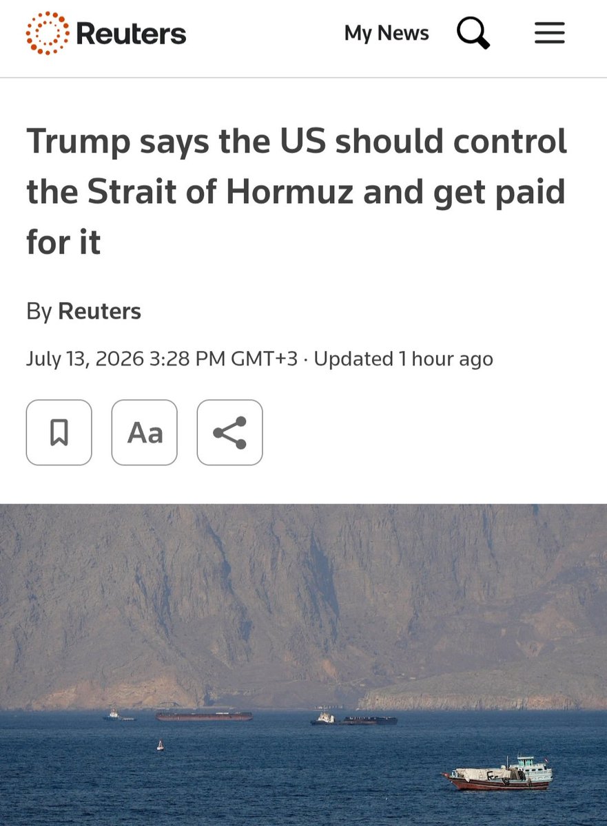 berna_gulpinar's tweet photo. Trump:

"Hürmüz Boğazı'nı ele geçirip biz kontrol edeceğiz. Boğazın koruyucu meleği olacağız. Ama bunu bedavaya yapmayacağız. Bölge ülkeleri çok zengin. Ve bunun için bize ödeme yapacaklar. Çok para kazanacağız."

ABD, 10 bin km öteden gelip Hürmüz'ün haracını yemek istiyor.
😅 https://t.co/7QD2Sq0YeN