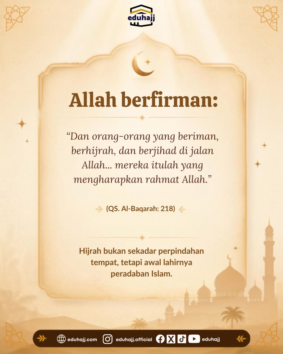 eduhajj's tweet photo. Hijrah dipilih sebagai awal kalender Islam karena menjadi titik balik lahirnya peradaban Islam di Madinah. 🌙✨ #Muharram #Hijrah #KalenderIslam #SejarahIslam #Eduhajj https://t.co/Gm89TCfmdU