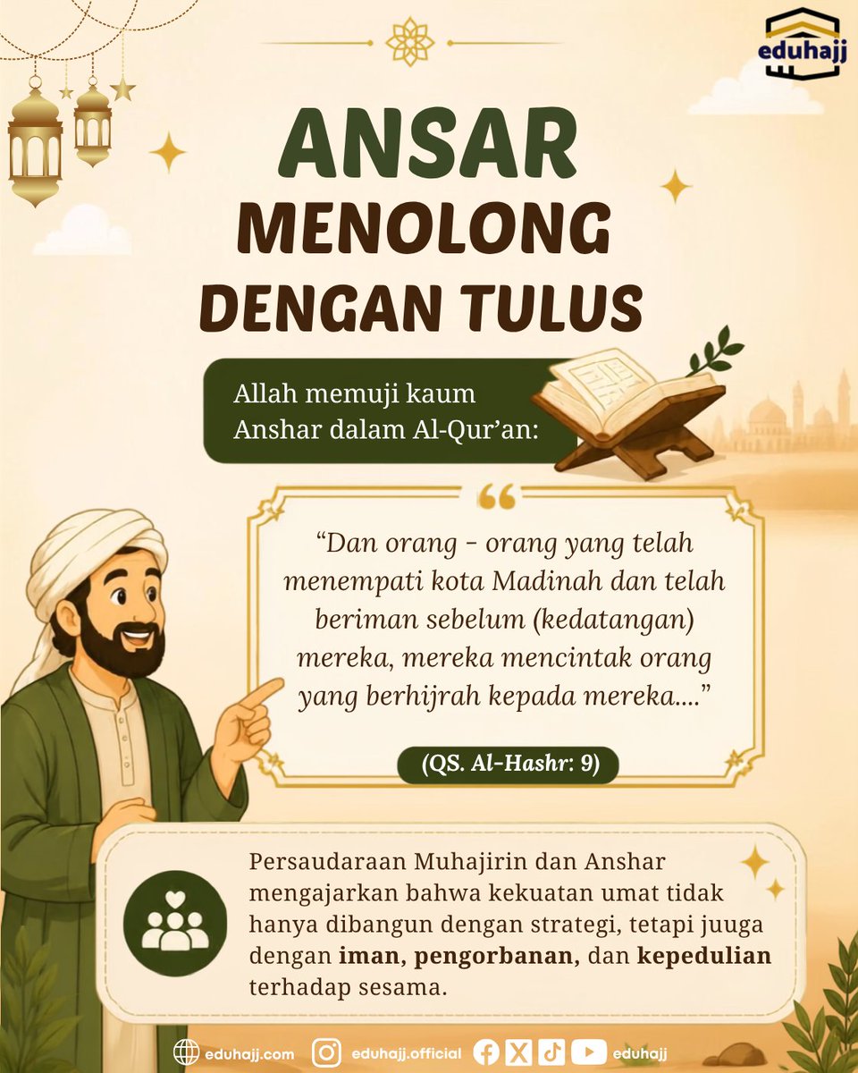 eduhajj's tweet photo. 🤝 Persaudaraan Muhajirin dan Anshar mengajarkan bahwa kekuatan umat dibangun bukan hanya dengan harta atau strategi, tetapi juga dengan iman, pengorbanan, dan kepedulian🌙✨

#Muharram #SirahNabawiyah #MuhajirinAnshar #Islam #EduhajjOfficial https://t.co/LBOy1gqXN3