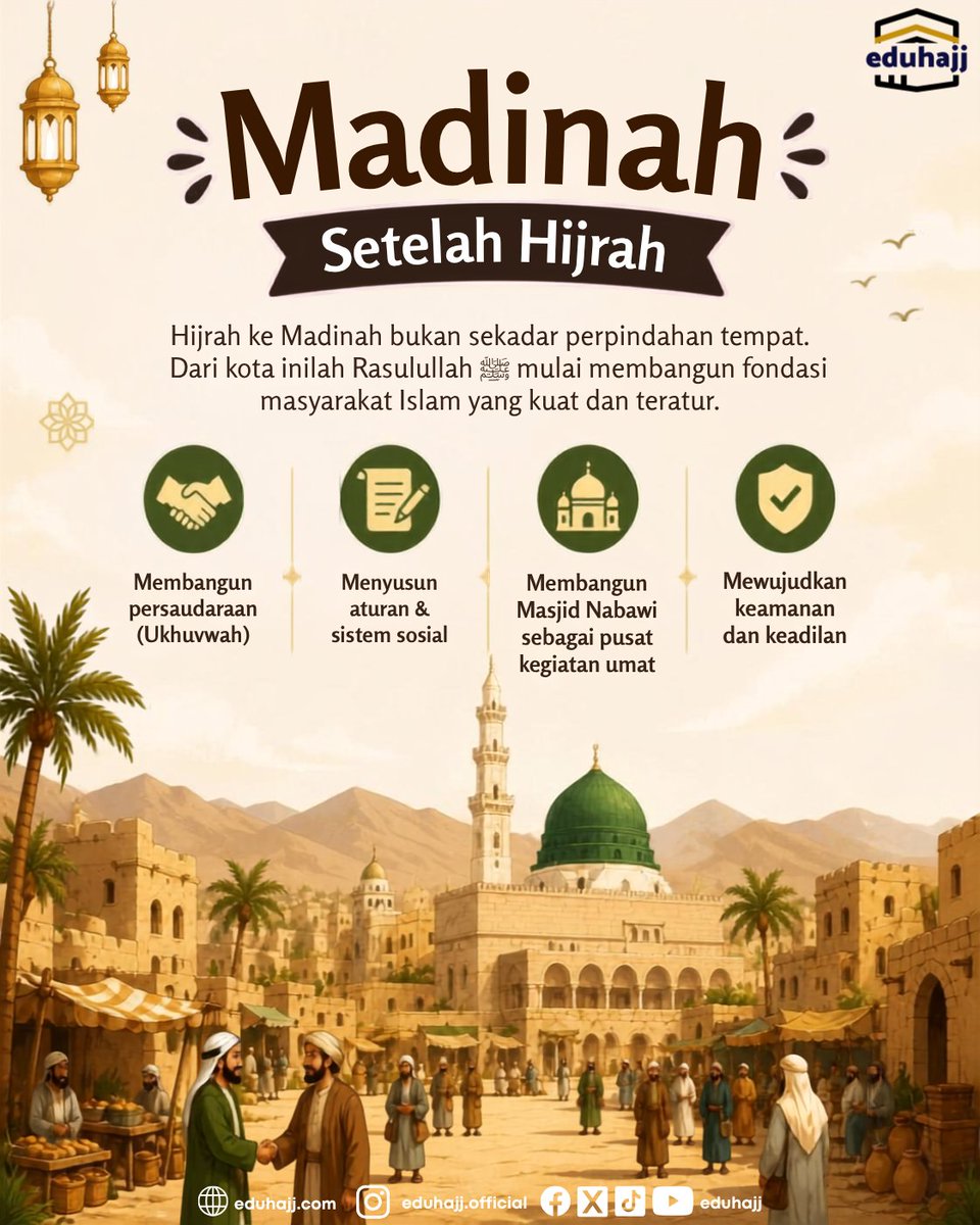 eduhajj's tweet photo. 🌙 Hijrah ke Madinah menjadi awal lahirnya peradaban Islam yang dibangun di atas iman, persaudaraan, dan keadilan. Semoga semangatnya terus hidup dalam diri kita. 🤲

#Hijrah #Madinah #PeradabanIslam #SirahNabawiyah #EduhajjOfficial https://t.co/77bGUQuTLS