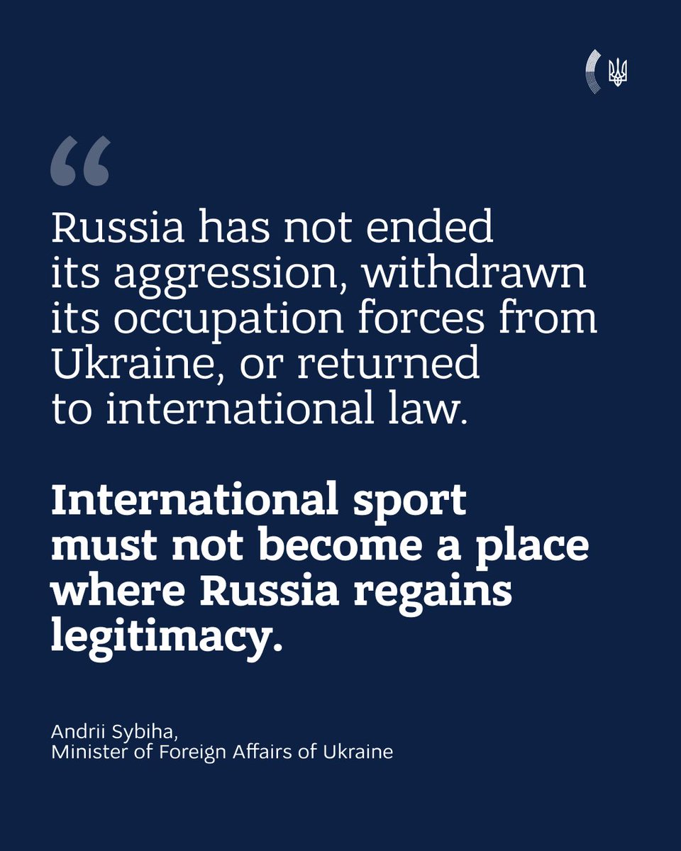 MFA_Ukraine's tweet photo. 💬 During today’s meeting of the EU Foreign Affairs Council in Brussels, Ukraine’s Foreign Minister Andrii Sybiha stressed that there are no grounds for Russia’s return to international sport.

The Minister called on the EU and its member states to take a clear position against any easing of Russia’s isolation within international sports organisations.

#NoStageForRussia
