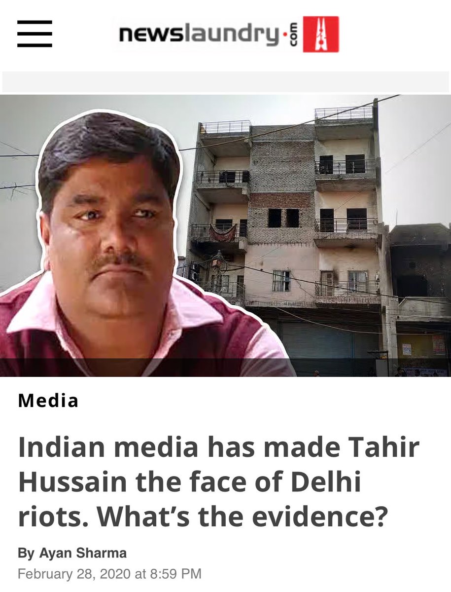 swati_gs's tweet photo. Mohammed Tahir Hussain has been convicted for communal lynching of neighbour Ankit Sharma - on the first day of three-day communal Riots in Delhi in 2020 

This is how the likes of @thewire_in and @newslaundry defended him when local Hindus were taking his name https://t.co/1fda9BQ29y