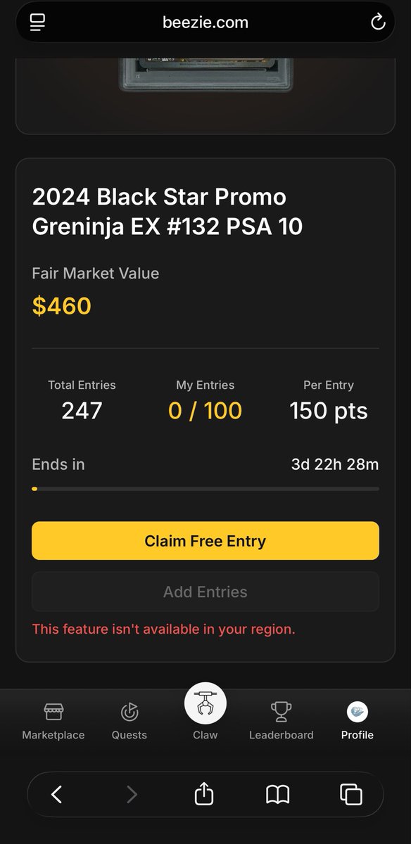 OceaNGCardsCo's tweet photo. @Beezie Hi guys! I don't know why but I can't get a entry (free or using my points) https://t.co/eJGRhlmMXq