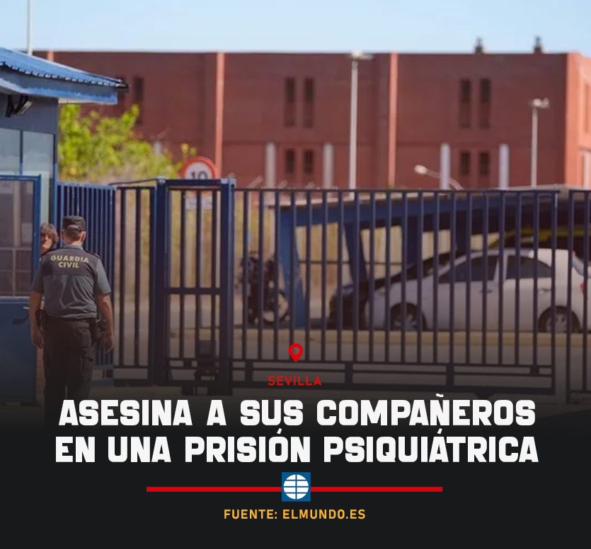 invadidos_com's tweet photo. 🔴 #URGENTE | Un inmigrante subsahariano de 26 años asesina a sus dos compañeros de celda en la prisión psiquiátrica de Sevilla.

⚠️ Las víctimas son un joven de 23 años de Las Palmas de Gran Canaria y un sevillano de 54 años. El asesino estaba interno por intento de homicidio. https://t.co/gOhpZt5v0Z