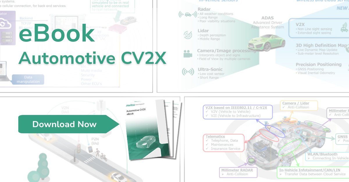 Anritsu's tweet photo. Our eBook offers an in-depth understanding of: 

✔️How cellular communications will be used in #automotive applications
✔️The design of #CV2X protocol stacks
✔️The layers in 3GPP communications
✔️The importance of #MEC

Download now: https://t.co/rioW0RzWZt https://t.co/NE7iQPc6bq