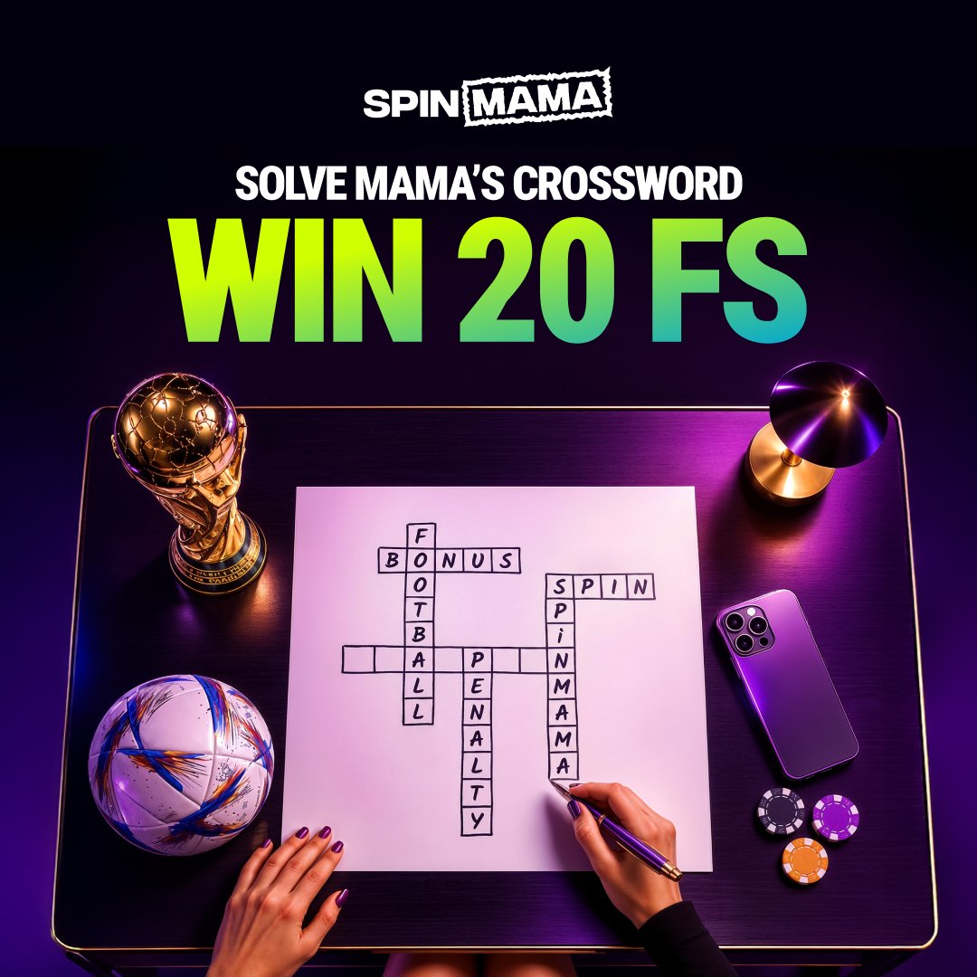 SpinmamaCasino's tweet photo. 💜 Mama's World Cup Challenge⚽
Mama is just one word away from finishing her #WorldCup #crossword... and 7 lucky players will each receive 20 Free Spins!
❓What do we call the #team that wins the World Cup #Final?���
📲Head to Mama's Telegram. The #giveaway is waiting there!💜 https://t.co/21ra5wG4mN