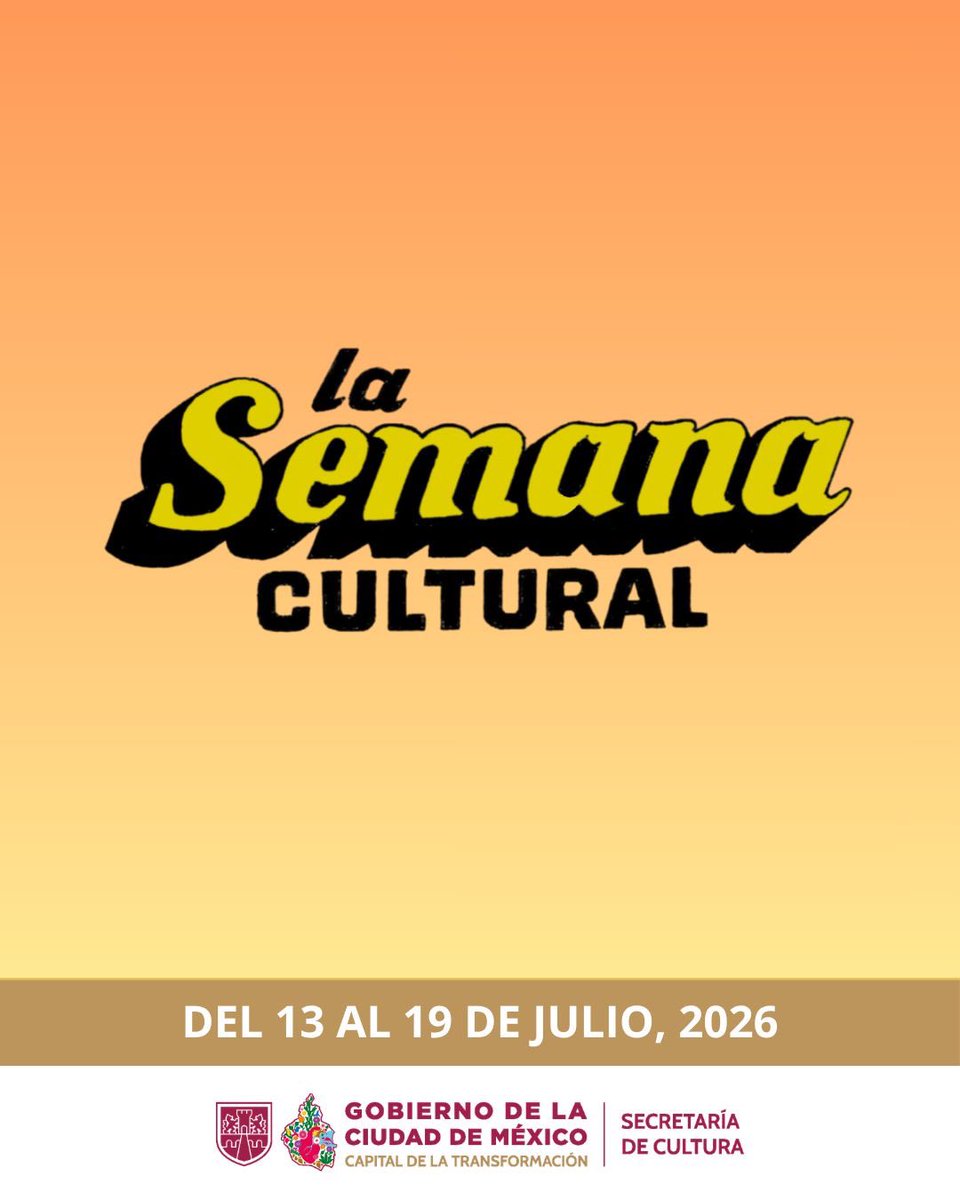 CulturaCiudadMx's tweet photo. ¡Prepara tu agenda! La semana cultural en la CDMX viene con todo, estará llena de arte, música, historia y mucha emoción. ¡Checa la cartelera y arma tu ruta! 🎨🎶✨

🗓️ Miércoles 15 de julio
✨¡Manos a la obra! Jornadas de muralismo comunitario en el Mural San Andrés Totoltepec.
📍 Deportivo Viveros Coactetlan | 10:00 horas | Entrada libre

🗓️ Jueves 16 de julio
✨¡Un viaje al sureste! Inauguración de "Aires de Yucatán".
📍 Ágora Galería del Pueblo | 17:30 horas | Entrada libre (Cupo 40 personas, reserva ya aagoragaleriadelpueblo@gmail.com).

✨ ¡Jazz y elegancia! 15 Aniversario de la Camouflage Big Band con el gran Rodrigo de la Cadena.
📍 Teatro de la Ciudad Esperanza Iris | 20:00 horas | Actividad con costo.

✨¿Buscas drama? No te pierdas la obra "Lookin 4 Power".
📍 Foro A Poco No | 20:00 horas | Actividad con costo.

🗓️ Viernes 17 de julio
✨ ¿Conoces la historia? Charla: "Orígenes del Pride" con Alonso Hernández.
📍 Museo Archivo de la Fotografía | 17:00 horas | Entrada libre

✨¡Segunda función! Obra de teatro "Lookin 4 Power".
📍 Foro A Poco No.
🕦 Viernes | 20:00 horas
🕦 Sábado | 19:00 horas 
🕦 Domingo | 18:00 horas 
🎟️ Actividad con costo.

🗓️ Sábado 18 de julio
✨ Nahualli. Imagenes que abrazan el paisaje biocultural
📍Faro Tláhuac | 12 horas | Entrada libre

✨¡Pura sabrosura! Disfruta de "Sabor Latino".
📍 Faro Oriente | 13:00 horas | Entrada libre

✨¡Un viaje en el tiempo! Visita caracterizada: "Matria".
📍 Museo Panteón de San Fernando | 14:00 horas | ¡Entrada libre!

✨Momentos profundos en la charla: "Bordado con corazones robados".
📍 Casa Refugio de la Memoria | 12:00 horas | ¡Entrada libre!

🗓️ Domingo 19 de julio.
✨¡Talento en escena! Muestra de talleres: "¡Todas y todos a escena!".
📍Faro Indios Verdes | 11:00 horas | ¡Entrada libre!

✨¡Experiencia única! Visita guiada: "Donde canta el dolor. Tlazohuémitl".
📍 Museo de la Ciudad de México | 16:00 horas | Entrada libre (Cupo limitado a 60 personas).