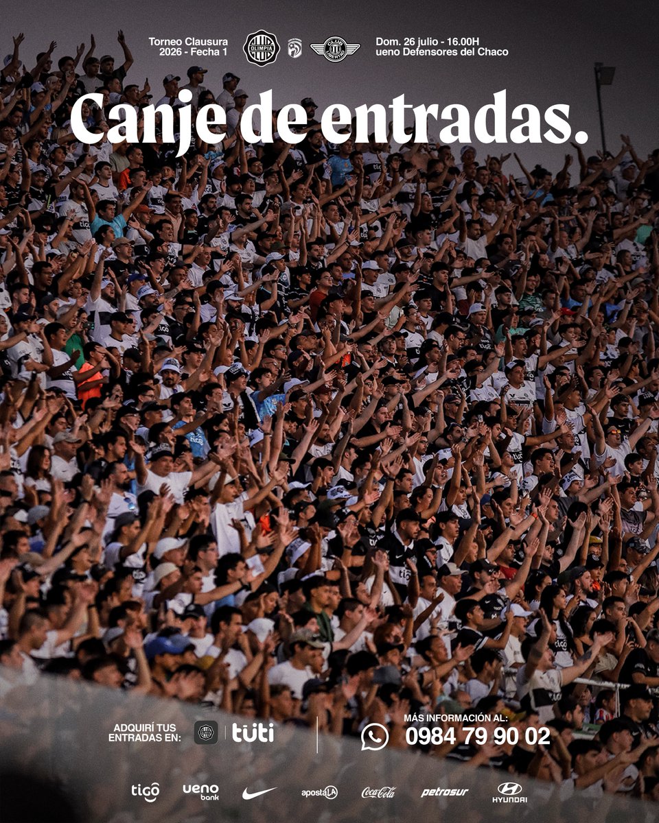 elClubOlimpia's tweet photo. 🗣 𝐕𝐔𝐄𝐋𝐕𝐄 𝐎𝐋𝐈𝐌𝐏𝐈𝐀 🏆

El campeón inicia la defensa de la corona y lo hace con su gente.

✅️ Canje habilitado desde nuestra App para la primera fecha del Torneo Clausura.

¡Nos vemos en El Defensores!

🤍🖤🤍 https://t.co/m1mtyVBrNc