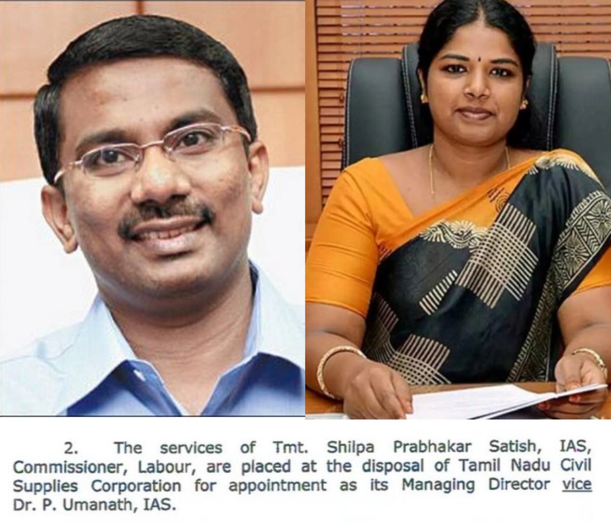 hari_noty's tweet photo. 🚨 Transfer Order 🚨

Shilpa Prabhakar Satish, IAS - Appointed as MD of Tamil Nadu Civil Supplies Corporation vice Umanath, IAS.

Double treat for @SavukkuOfficial https://t.co/mioEjI5IuN