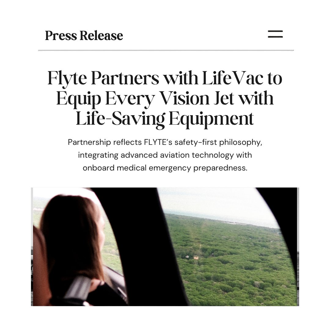 flyflyte's tweet photo. Safety has always been at the core of the Flyte experience, which is why we're proud to partner with @LifeVac to equip every Vision Jet in our fleet with LifeVac airway clearance devices, strengthening our commitment to passenger and crew safety. https://t.co/N5clhniXYx $VTAK https://t.co/D6554i3UqM