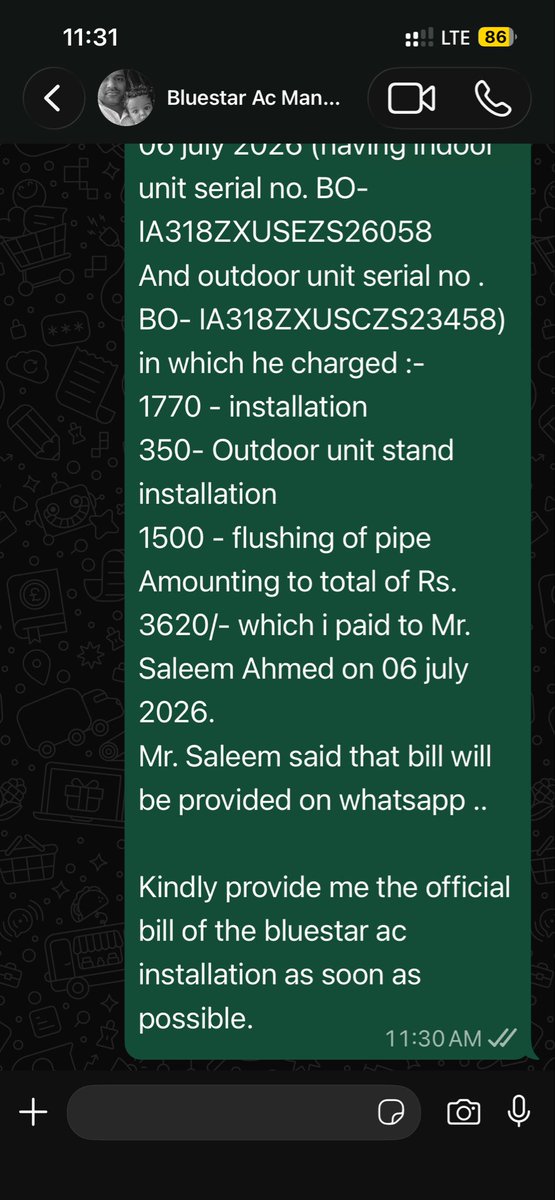 999vee's tweet photo. Had worst experience in GOAT sale @Flipkart @flipkartsupport . Purchased bluestar AC . The person that came for installation ( managed by Jeeves) didnt provide the bill , charged for flushing underground pipes ( which he did not do) , order ID - OD337993769566296100 . https://t.co/hmtUz06gPP