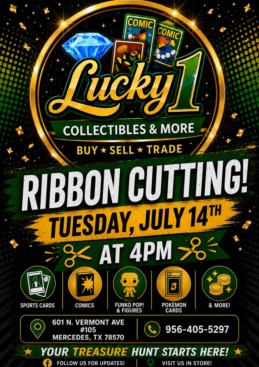 city_mercedes's tweet photo. Join us as we welcome Lucky 1 Collectibles &amp; More to the Mercedes business community! Stop by for their Ribbon Cutting on Tuesday, July 14 at 4 PM and help us celebrate this exciting new addition. We hope to see you there! https://t.co/SHZUg27Iyl